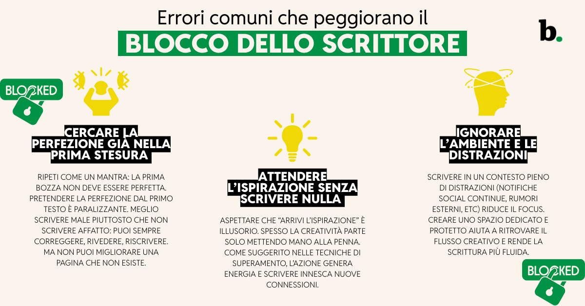 Errori comuni che peggiorano il blocco dello scrittore