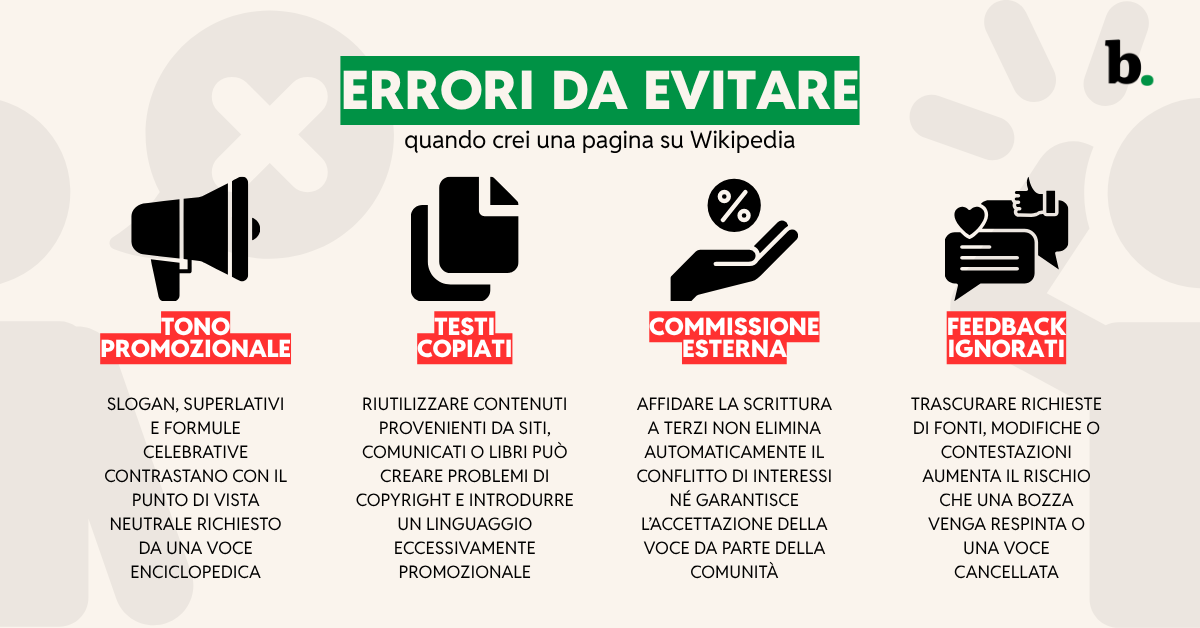 Errori da evitare quando crei una pagina su Wikipedia